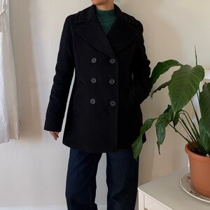 Vintage Lauren Ralph Lauren Wool Blend Y2K Black Double Breasted Peacoat Size 6